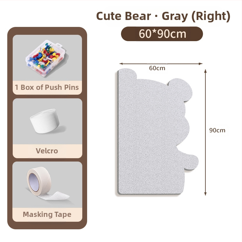 Πίνακας τοίχου από φέλτ με μοτίβο αρκούδας, πάνελ από φελλό, καρτούν στυλ, ύφασμα plush, εγκατάσταση χωρίς τρύπες