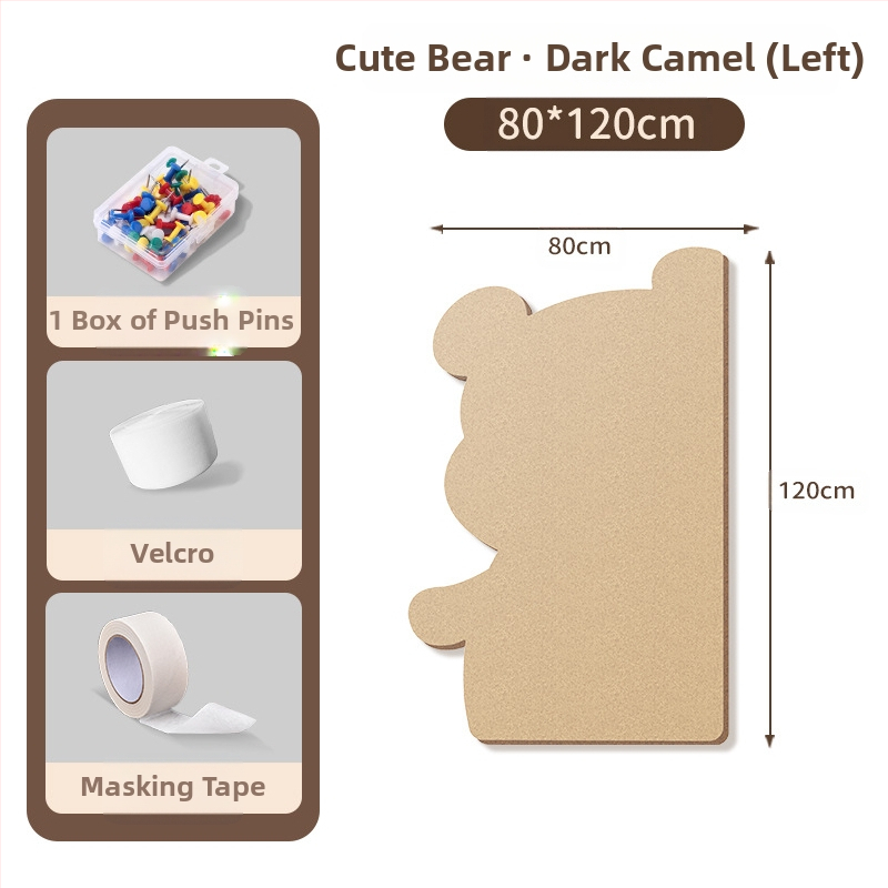 Πίνακας τοίχου από φέλτ με μοτίβο αρκούδας, πάνελ από φελλό, καρτούν στυλ, ύφασμα plush, εγκατάσταση χωρίς τρύπες