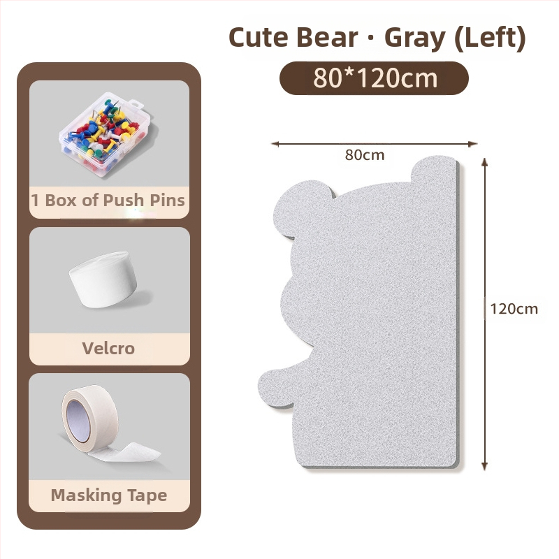 Πίνακας τοίχου από φέλτ με μοτίβο αρκούδας, πάνελ από φελλό, καρτούν στυλ, ύφασμα plush, εγκατάσταση χωρίς τρύπες