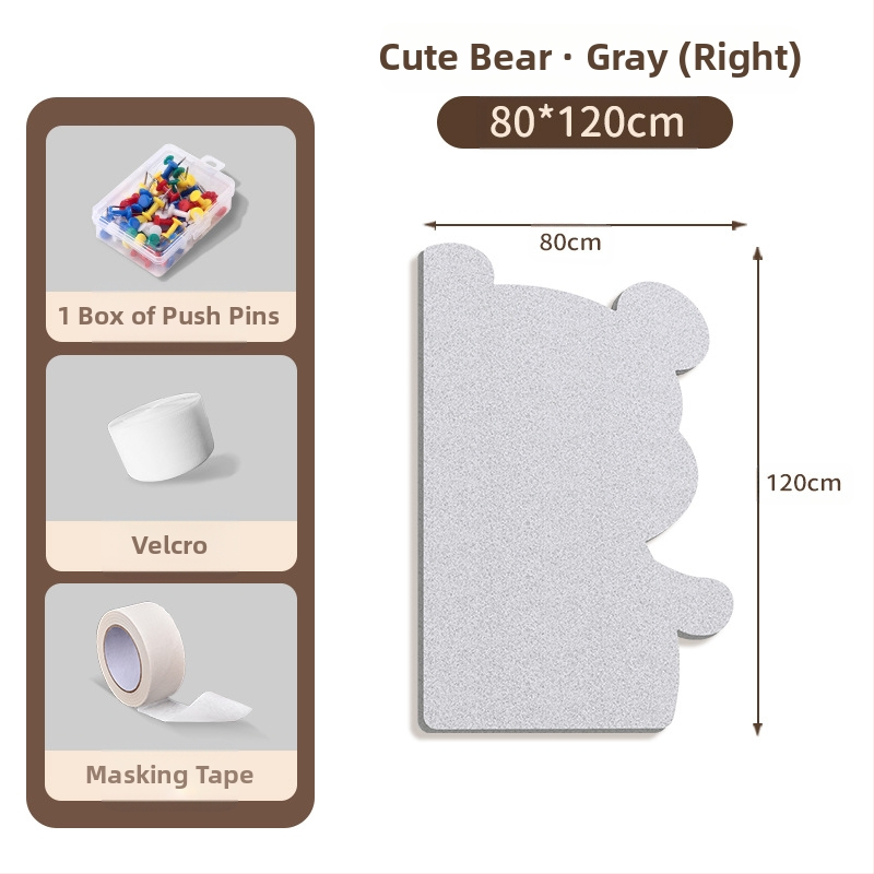 Πίνακας τοίχου από φέλτ με μοτίβο αρκούδας, πάνελ από φελλό, καρτούν στυλ, ύφασμα plush, εγκατάσταση χωρίς τρύπες