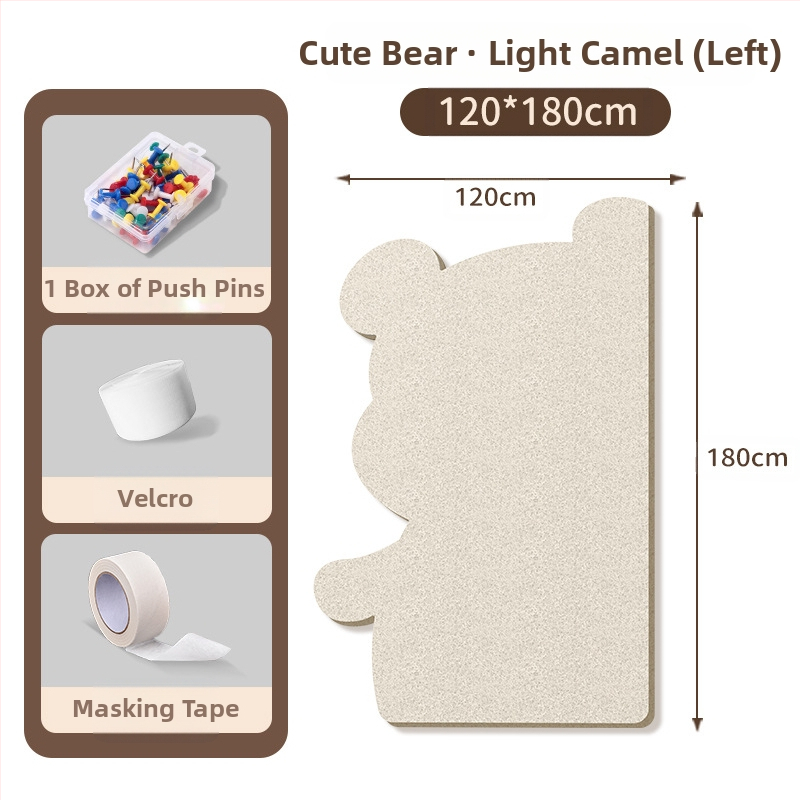 Πίνακας τοίχου από φέλτ με μοτίβο αρκούδας, πάνελ από φελλό, καρτούν στυλ, ύφασμα plush, εγκατάσταση χωρίς τρύπες