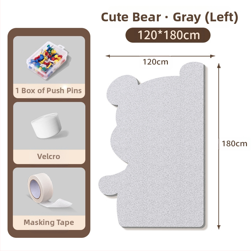 Πίνακας τοίχου από φέλτ με μοτίβο αρκούδας, πάνελ από φελλό, καρτούν στυλ, ύφασμα plush, εγκατάσταση χωρίς τρύπες