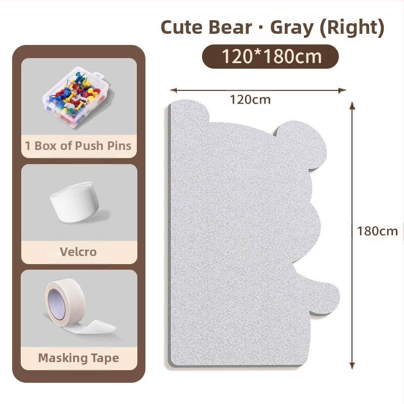 Πίνακας τοίχου από φέλτ με μοτίβο αρκούδας, πάνελ από φελλό, καρτούν στυλ, ύφασμα plush, εγκατάσταση χωρίς τρύπες