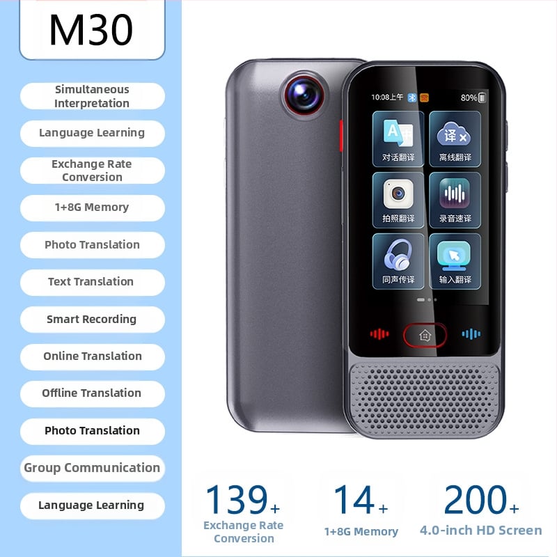 Daudzvalodu tulkotājs ar offline tulkojumu un tulkošanu pa mobilo tālrunī • Android pamatsistēma • Bluetooth atbalsts • Bezvadu darbības diapazons 5 m • Darbības režīms: pogu + skārienjūtīgs ekrāns