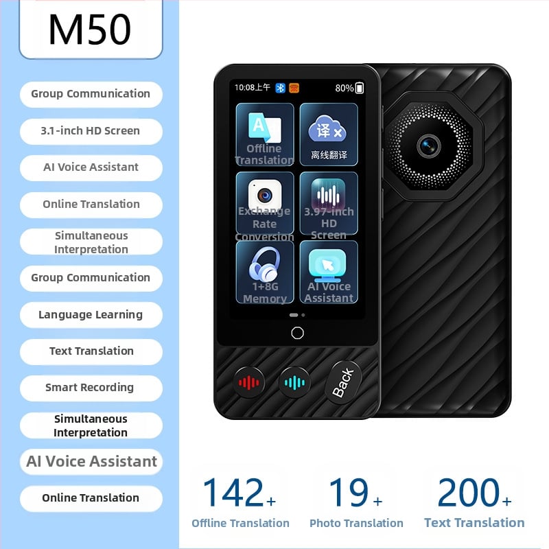 Daudzvalodu tulkotājs ar offline tulkojumu un tulkošanu pa mobilo tālrunī • Android pamatsistēma • Bluetooth atbalsts • Bezvadu darbības diapazons 5 m • Darbības režīms: pogu + skārienjūtīgs ekrāns