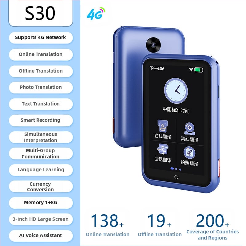 Daudzvalodu tulkotājs ar offline tulkojumu un tulkošanu pa mobilo tālrunī • Android pamatsistēma • Bluetooth atbalsts • Bezvadu darbības diapazons 5 m • Darbības režīms: pogu + skārienjūtīgs ekrāns