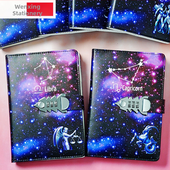 Τετράδιο με κλείδωμα κωδικού και θέμα τους 12 αστερισμούς, εξώφυλλο από συνθετικό δέρμα, συρραφή με κλωστή, ρετρο στυλ, μάρκα Set Up Camp