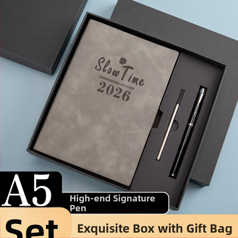 Σημειωματάριο με κάλυμμα από συνθετικό δέρμα, δέσιμο με γραμμές, χαρτί Dowling, 80 gsm, 300–400 σελίδες, ημερήσιο προγραμματισμό και διαχείριση χρόνου