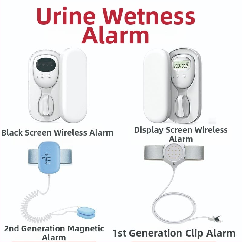 Belaidis įspėjimo monitorius dėl šlapimo drėgmės kūdikiams ir senyviems; įspėjimo režimai: skambutis, vibracija arba skambutis+ vibracija; įrenginio svoris 256 g; pakuotė 50 vnt