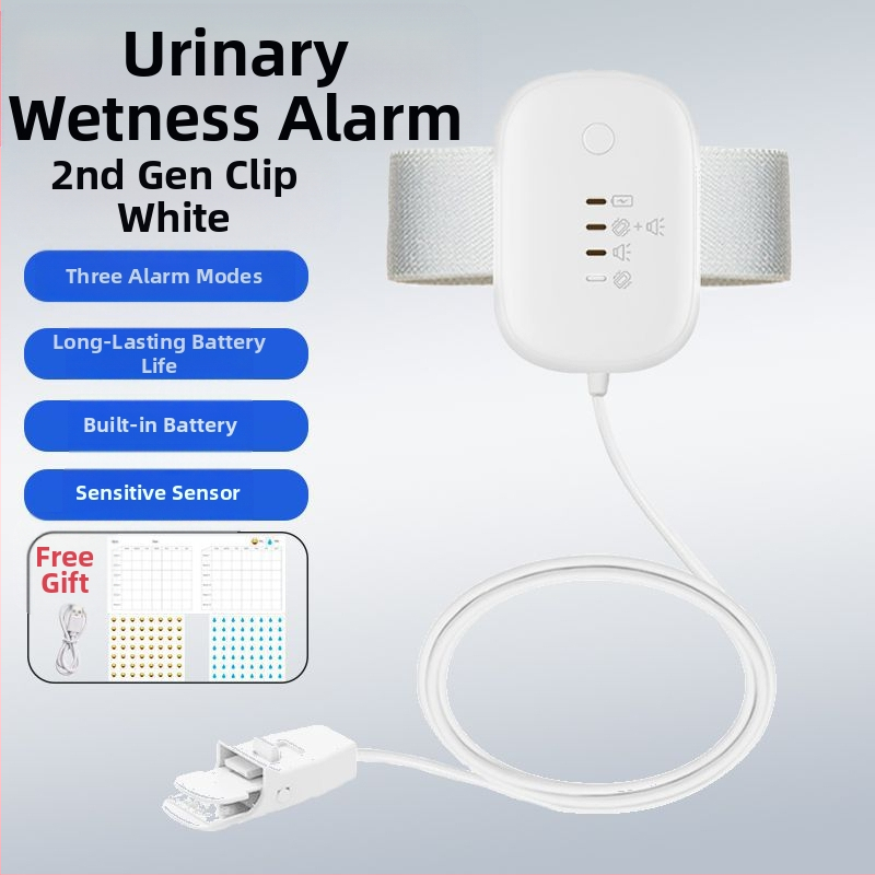 Belaidis įspėjimo monitorius dėl šlapimo drėgmės kūdikiams ir senyviems; įspėjimo režimai: skambutis, vibracija arba skambutis+ vibracija; įrenginio svoris 256 g; pakuotė 50 vnt