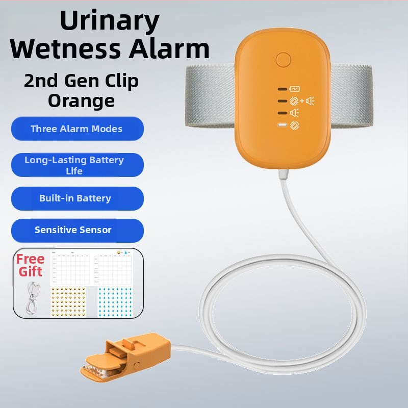 Belaidis įspėjimo monitorius dėl šlapimo drėgmės kūdikiams ir senyviems; įspėjimo režimai: skambutis, vibracija arba skambutis+ vibracija; įrenginio svoris 256 g; pakuotė 50 vnt