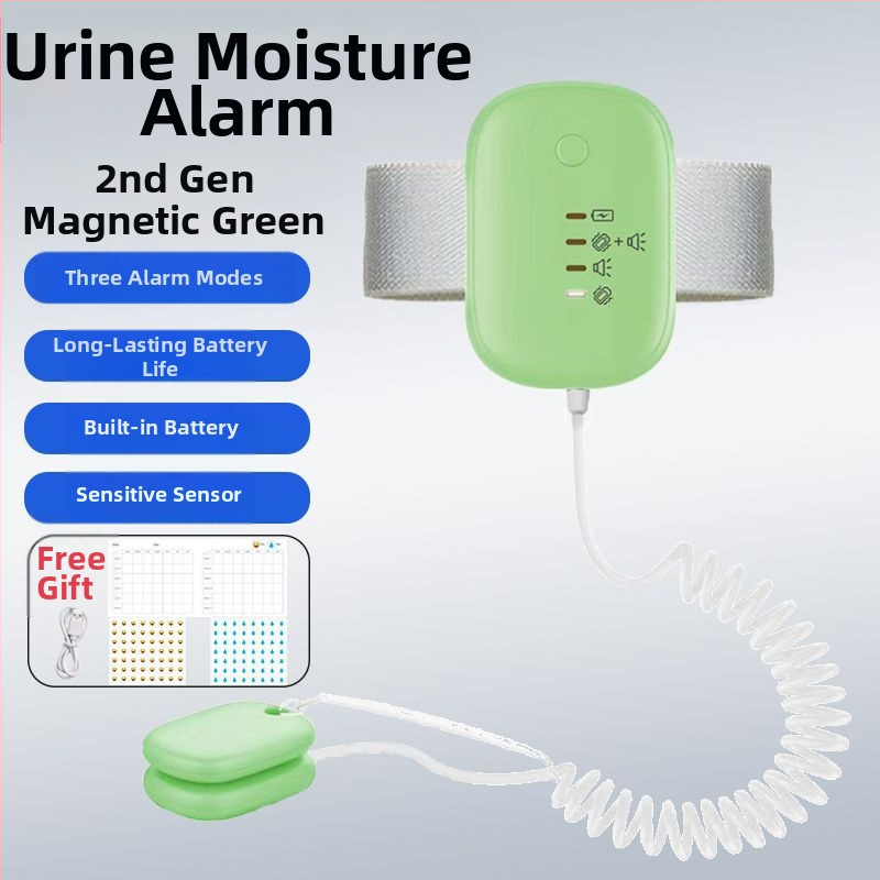 Belaidis įspėjimo monitorius dėl šlapimo drėgmės kūdikiams ir senyviems; įspėjimo režimai: skambutis, vibracija arba skambutis+ vibracija; įrenginio svoris 256 g; pakuotė 50 vnt
