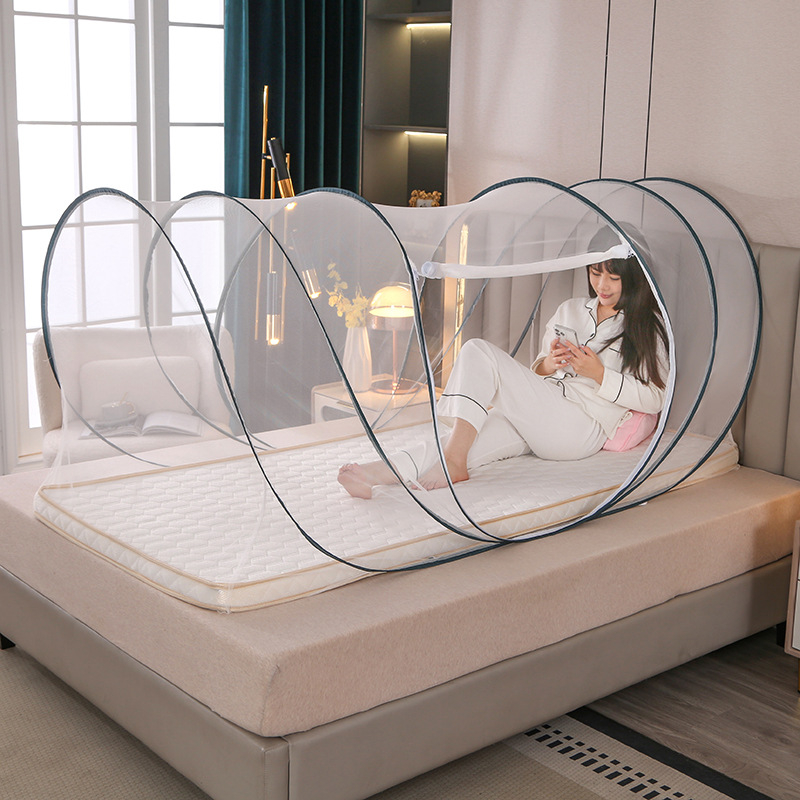 Мрежа против комари с три врати, полиестер, фибростъклена тръба, без монтаж, универсално приложение