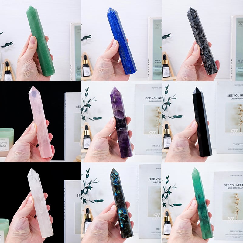 Kristāla sešstūra prizmā no rauja akmens — Runyangshi zīmols, mājas dekors, mūsdienu minimālisma stils, iepakots PP maisiņos