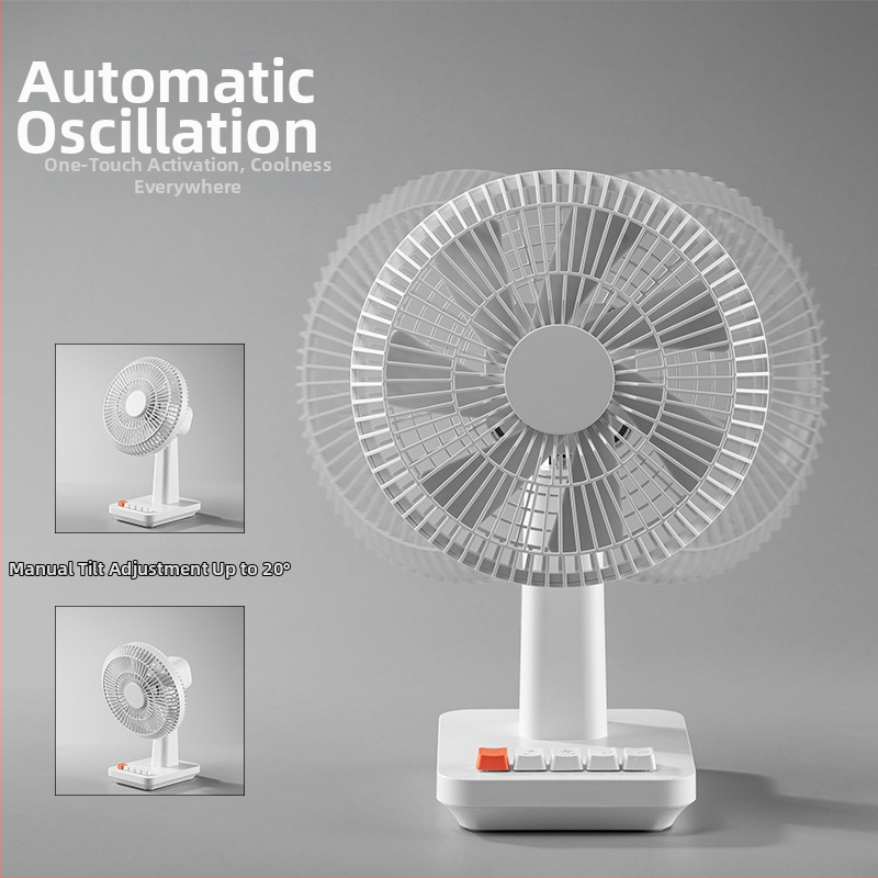 Επιτραπέζιος ανεμιστήρας με κίνηση κεφαλής, φόρτιση USB, ενσωματωμένη μπαταρία 4000-6000 mAh, 4 ταχύτητες, κινητήρας brushless, ήσυχη λειτουργία κάτω από 36 dB