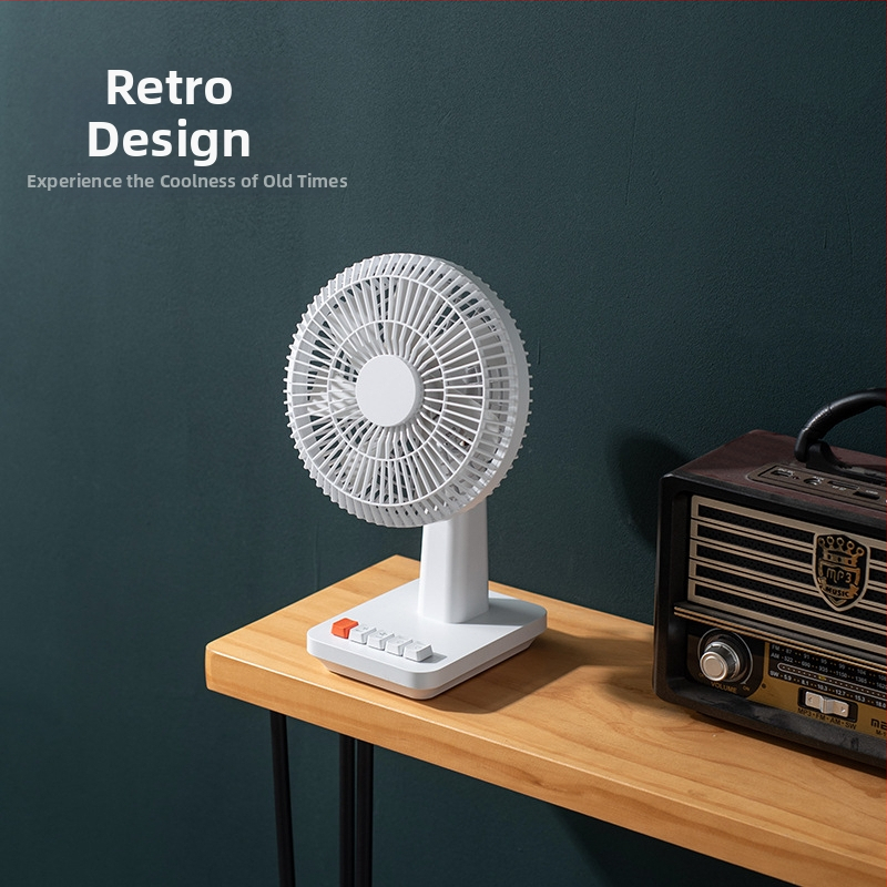 Επιτραπέζιος ανεμιστήρας με κίνηση κεφαλής, φόρτιση USB, ενσωματωμένη μπαταρία 4000-6000 mAh, 4 ταχύτητες, κινητήρας brushless, ήσυχη λειτουργία κάτω από 36 dB