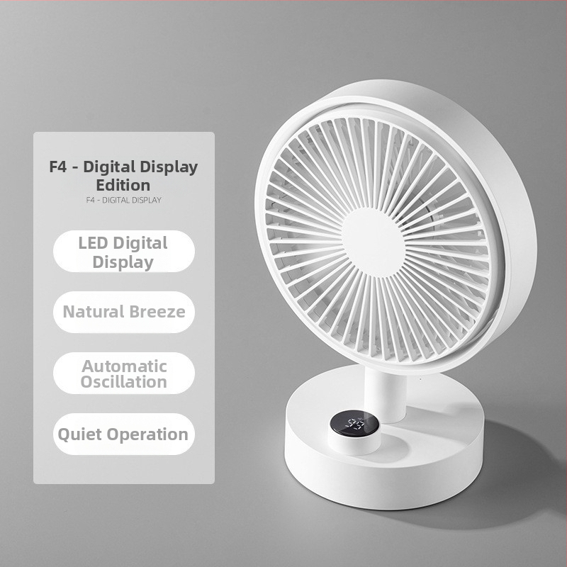 Επιτραπέζιος ανεμιστήρας με κίνηση κεφαλής, φόρτιση USB, ενσωματωμένη μπαταρία 4000-6000 mAh, 4 ταχύτητες, κινητήρας brushless, ήσυχη λειτουργία κάτω από 36 dB