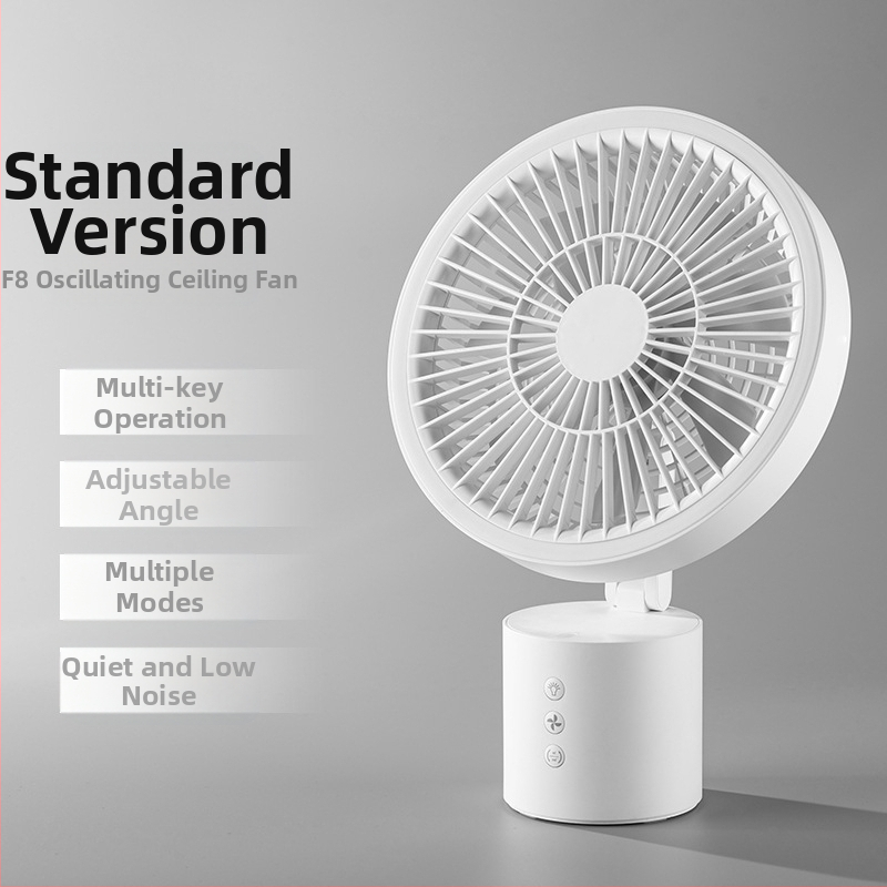 Επιτραπέζιος ανεμιστήρας με κίνηση κεφαλής, φόρτιση USB, ενσωματωμένη μπαταρία 4000-6000 mAh, 4 ταχύτητες, κινητήρας brushless, ήσυχη λειτουργία κάτω από 36 dB