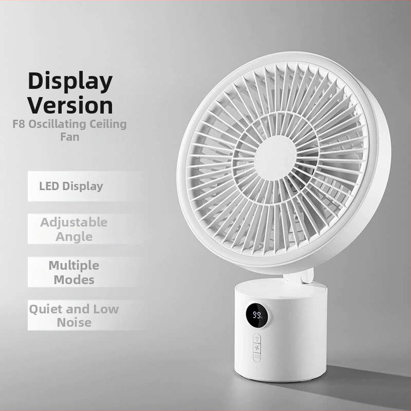 Επιτραπέζιος ανεμιστήρας με κίνηση κεφαλής, φόρτιση USB, ενσωματωμένη μπαταρία 4000-6000 mAh, 4 ταχύτητες, κινητήρας brushless, ήσυχη λειτουργία κάτω από 36 dB