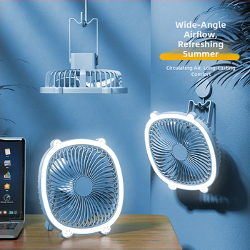 USB stalo lempos ventiliatorius su apšvietimu, 3 greičiai, mechaninis režimas, išimama baterija