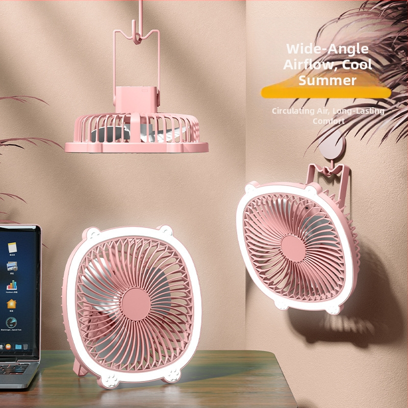 Настолна лампа с вентилатор USB, 3 скорости, механичен режим, сваляема батерия, четков мотор