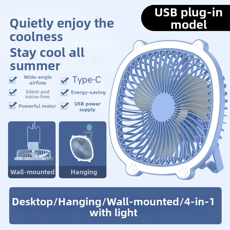 USB stalo lempos ventiliatorius su apšvietimu, 3 greičiai, mechaninis režimas, išimama baterija