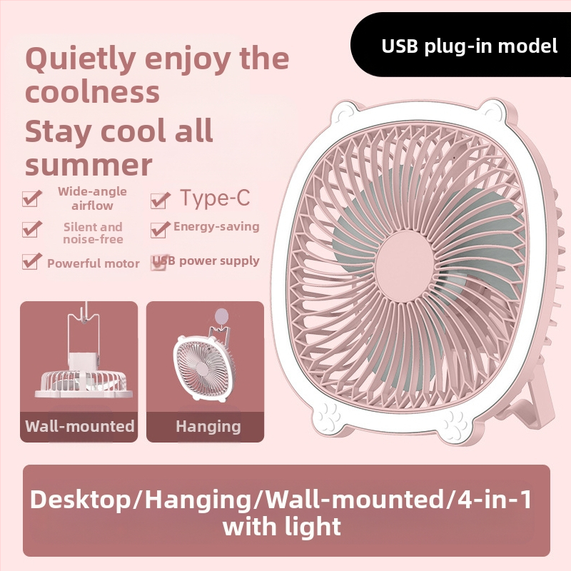 USB stalo lempos ventiliatorius su apšvietimu, 3 greičiai, mechaninis režimas, išimama baterija