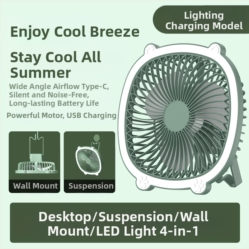 USB stalo lempos ventiliatorius su apšvietimu, 3 greičiai, mechaninis režimas, išimama baterija