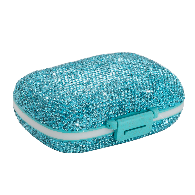 8 rekeszes tablettás doboz, hordozható vízálló utazási szervező műanyag strasszokkal, 50 ml kapacitás