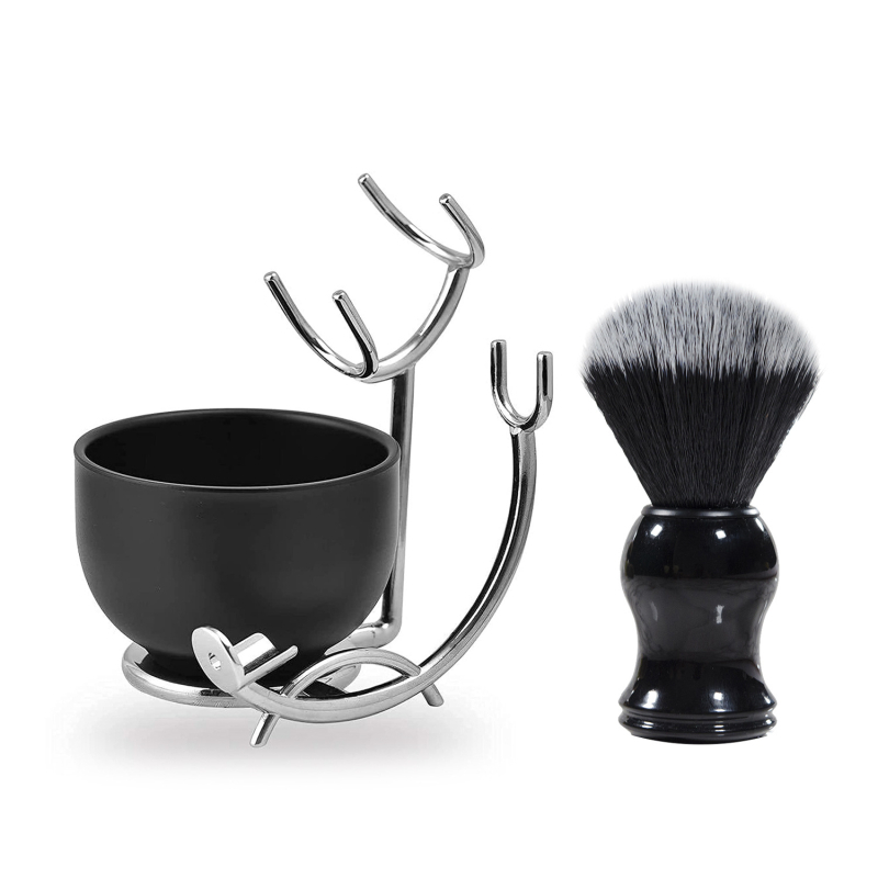 Държач за четка за бръснене — многофункционален, от железна сплав, с пяна четка и инструмент за контуриране на лицето