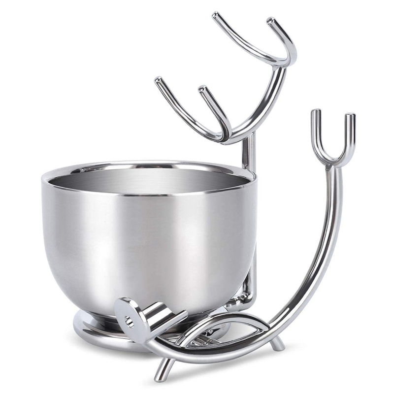 Държач за четка за бръснене — многофункционален, от железна сплав, с пяна четка и инструмент за контуриране на лицето