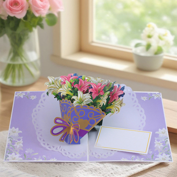 Κάρτα ευχών για την Ημέρα του Δασκάλου, 3D με μπουκέτο ηλιοτροπών, χειροποίητη, διπλωτή