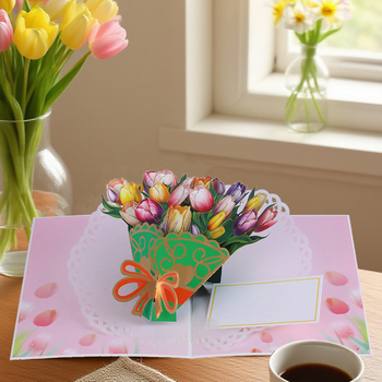 Κάρτα ευχών για την Ημέρα του Δασκάλου, 3D με μπουκέτο ηλιοτροπών, χειροποίητη, διπλωτή