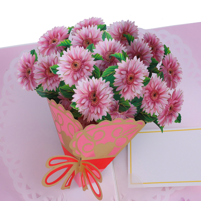 Κάρτα ευχών για την Ημέρα του Δασκάλου, 3D με μπουκέτο ηλιοτροπών, χειροποίητη, διπλωτή