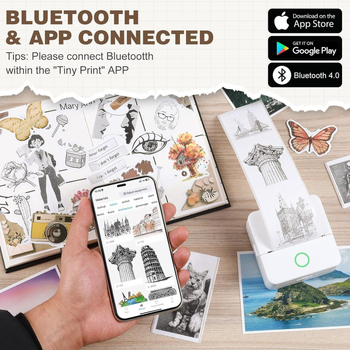 Μίνι φορητός θερμικός εκτυπωτής — USB διασύνδεση, θερμικό χαρτί 57x25 mm, ενσωματωμένη μπαταρία λιθίου, συμβατότητα Apple/Android