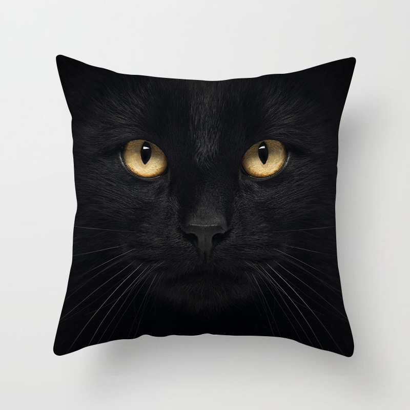 Spilvens pārvalks no velūra ar kaķa motīvu – karikatūru raksts, nordiskais stils, dzīvojamā istaba