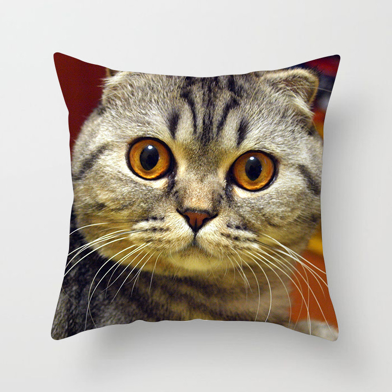 Spilvens pārvalks no velūra ar kaķa motīvu – karikatūru raksts, nordiskais stils, dzīvojamā istaba