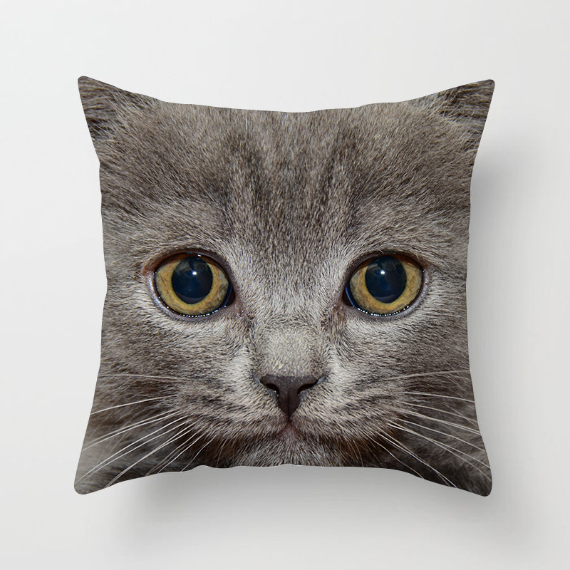 Spilvens pārvalks no velūra ar kaķa motīvu – karikatūru raksts, nordiskais stils, dzīvojamā istaba