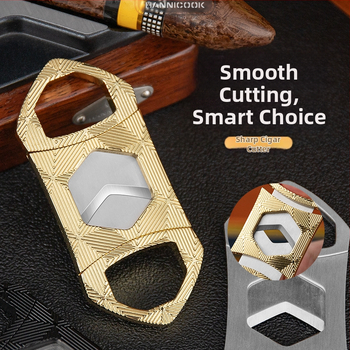 Κοπτήρας πούρων με διπλό κόφτη, εξάγωνη λεπίδα, φορητός μεταλλικός σχεδιασμός (Υλικό: Μέταλλο; Λεπίδα: Κράμα Ψευδαργύρου + Ανοξείδωτο Ατσάλι; Επιφάνεια: Ηλεκτροπλακίωση; Χειροκίνητο: Ναι)