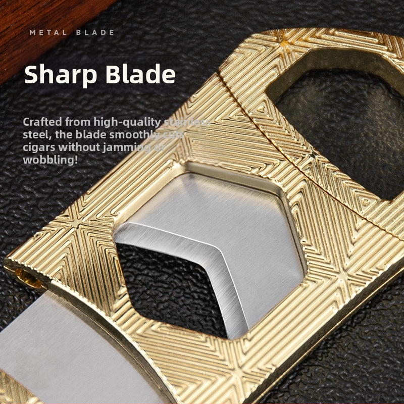 Krájač na cigarety s dvomi ostrými, šesťuholníkový tvar, prenášateľný kovový dizajn (Materiál: Kov; Čepeľ: Zliatina zinku + nehrdzavejúca oceľ; Povrch: Elektrolytické pokrytie; Ručné: Áno)