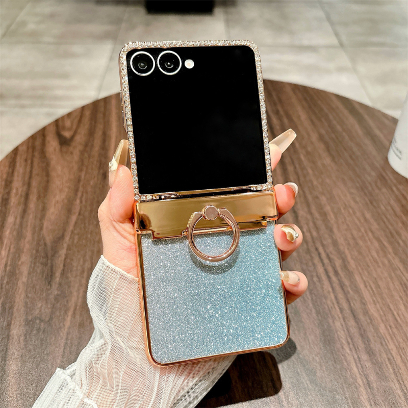 Carcasa de protecție Samsung Z Flip Series cu inel din diamante, ecran pliabil, rezistentă la șocuri, material PC, acoperire electroplatinată