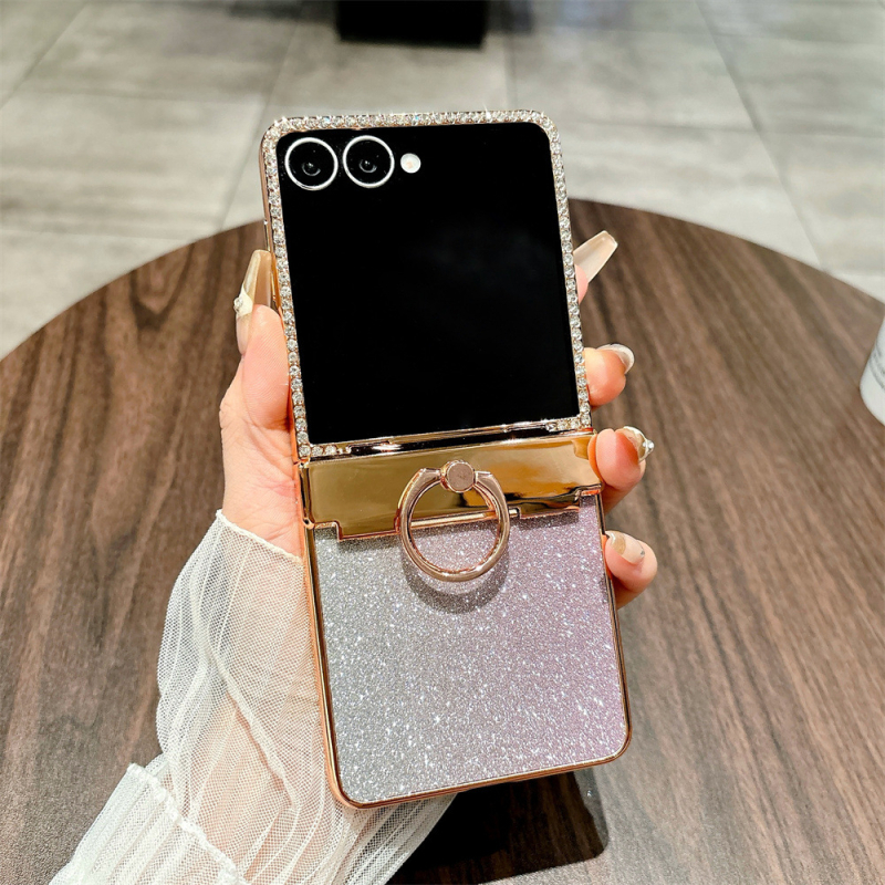 Carcasa de protecție Samsung Z Flip Series cu inel din diamante, ecran pliabil, rezistentă la șocuri, material PC, acoperire electroplatinată