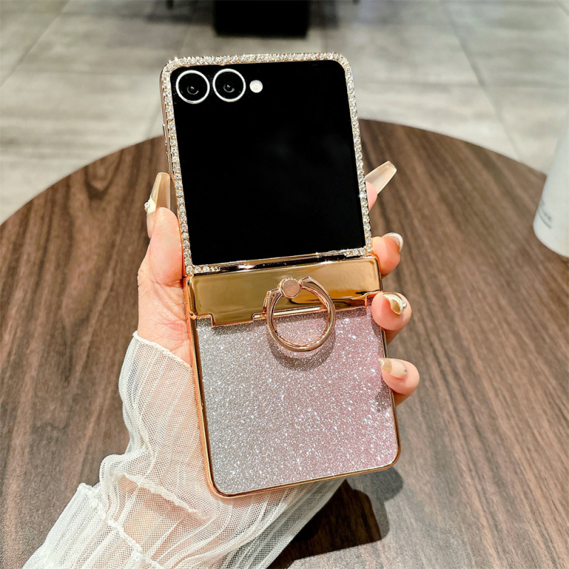 Carcasa de protecție Samsung Z Flip Series cu inel din diamante, ecran pliabil, rezistentă la șocuri, material PC, acoperire electroplatinată