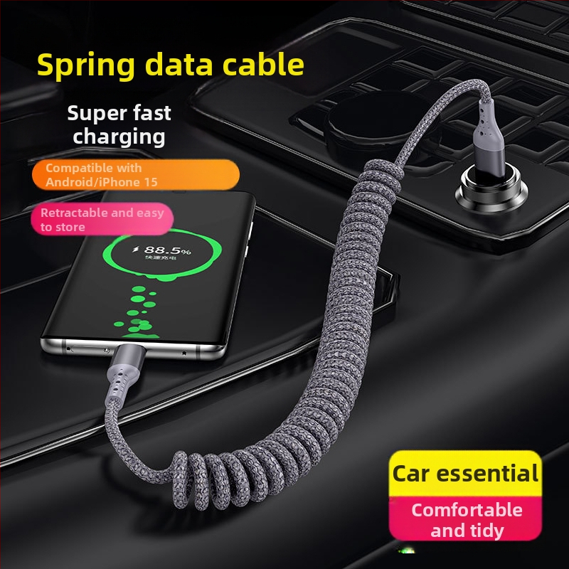 Dátový kábel z nylonovej tkaniny s vysúvacím mechanizmom, 100W rýchle nabíjanie, konektory Lightning a Type-C, nylonová konštrukcia