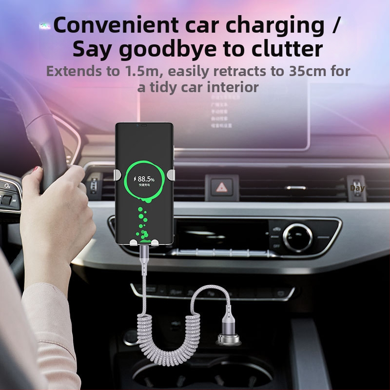 Dátový kábel z nylonovej tkaniny s vysúvacím mechanizmom, 100W rýchle nabíjanie, konektory Lightning a Type-C, nylonová konštrukcia