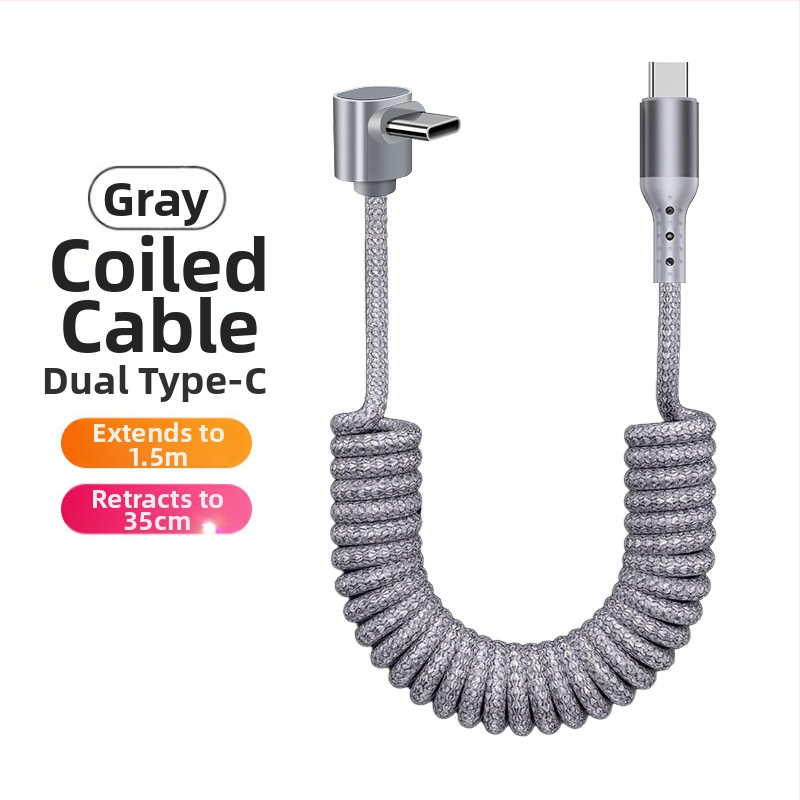 Nailono pynimo duomenų kabelis su atsitraukiančiu mechanizmu, 100W greitas įkrovimas, Lightning ir Type-C jungtys, nailono audinys