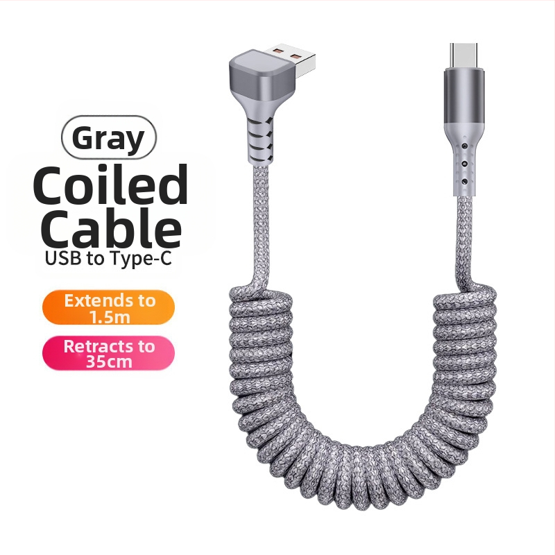 Nailono pynimo duomenų kabelis su atsitraukiančiu mechanizmu, 100W greitas įkrovimas, Lightning ir Type-C jungtys, nailono audinys