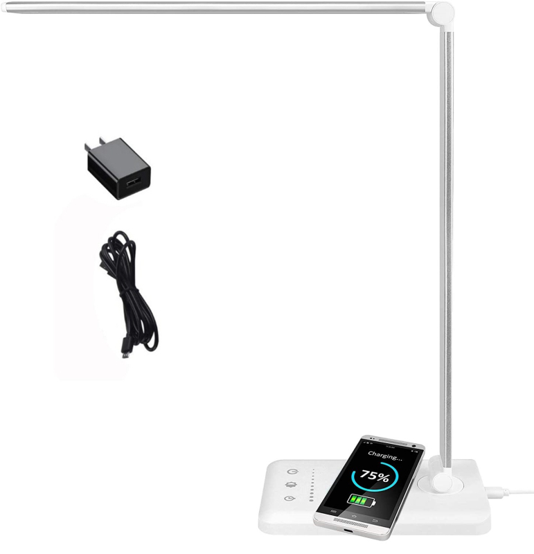 LED αναδιπλούμενο φωτιστικό γραφείου ανάγνωσης με αφή, 25 επίπεδα ρύθμισης φωτισμού, ρυθμιζόμενη θερμοκρασία χρώματος, ασύρματη ταχεία φόρτιση, τροφοδοσία USB