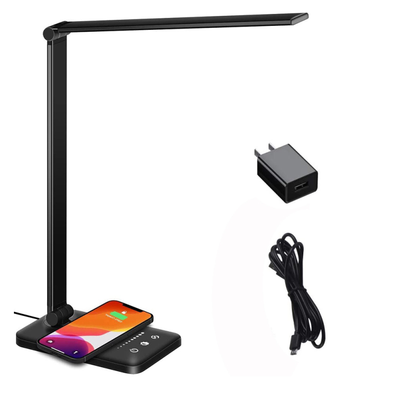 LED αναδιπλούμενο φωτιστικό γραφείου ανάγνωσης με αφή, 25 επίπεδα ρύθμισης φωτισμού, ρυθμιζόμενη θερμοκρασία χρώματος, ασύρματη ταχεία φόρτιση, τροφοδοσία USB
