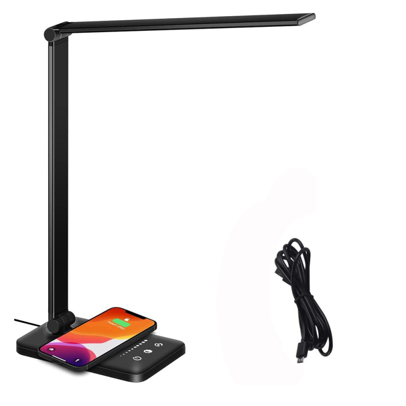 LED αναδιπλούμενο φωτιστικό γραφείου ανάγνωσης με αφή, 25 επίπεδα ρύθμισης φωτισμού, ρυθμιζόμενη θερμοκρασία χρώματος, ασύρματη ταχεία φόρτιση, τροφοδοσία USB